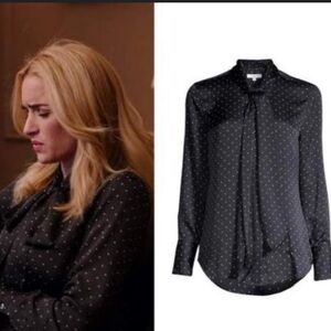 Equipment Navy Polka Dot Bow Tie Blouse Size Medium